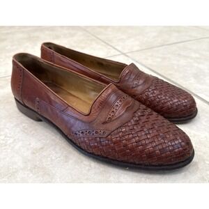 CABLE & CO Leather Woven Brogue Loafers 10.5 D Chestnut Brown Slip On Shoes